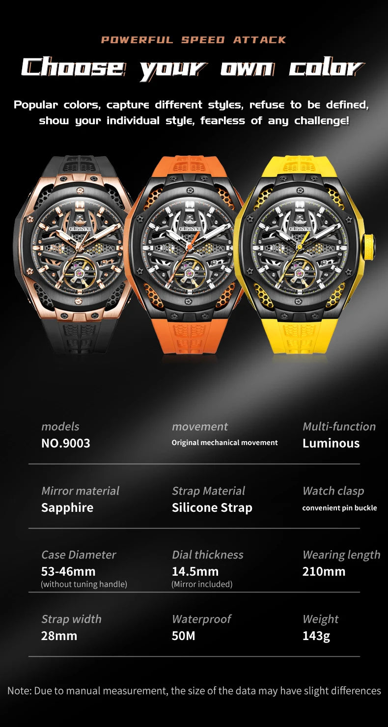 Excellence Men's Watches Full Skeleton 50ATM Waterproof Luminous Automatic Mechanical Watch