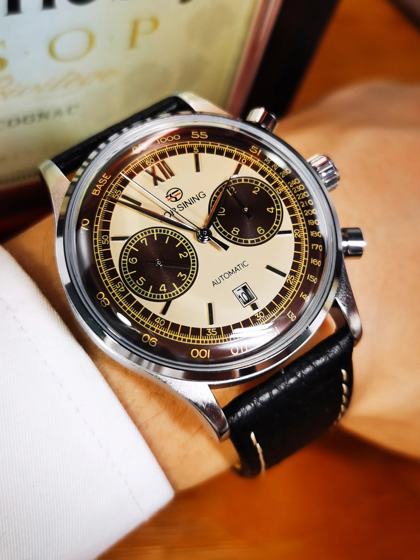 Excellence Concave Glass Calendar Sub-Dials Mechanical Watch Movement Automatic Men Watch Genuine Leather