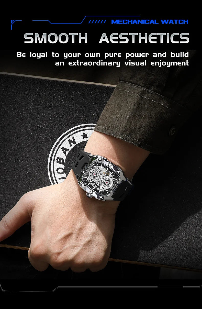 Excellence Fashion Mechanical Watch for Men Sport Hollowed Out Automatic Wristwatch Luminous Waterproof