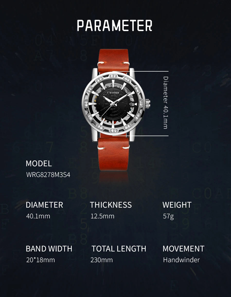 Excellence World Map Dial Manual Movement Mechanical Watch for Men  3D Diamond Luminous Waterproof Fashion Luxury Men Watches