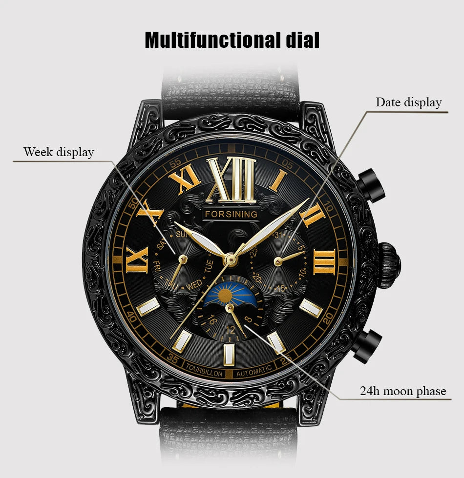 Excellence Design New Men Watches Top Luxury Automatic Mechanical Moon Phase Auto Date Leather Wrist watch Waterproof watch