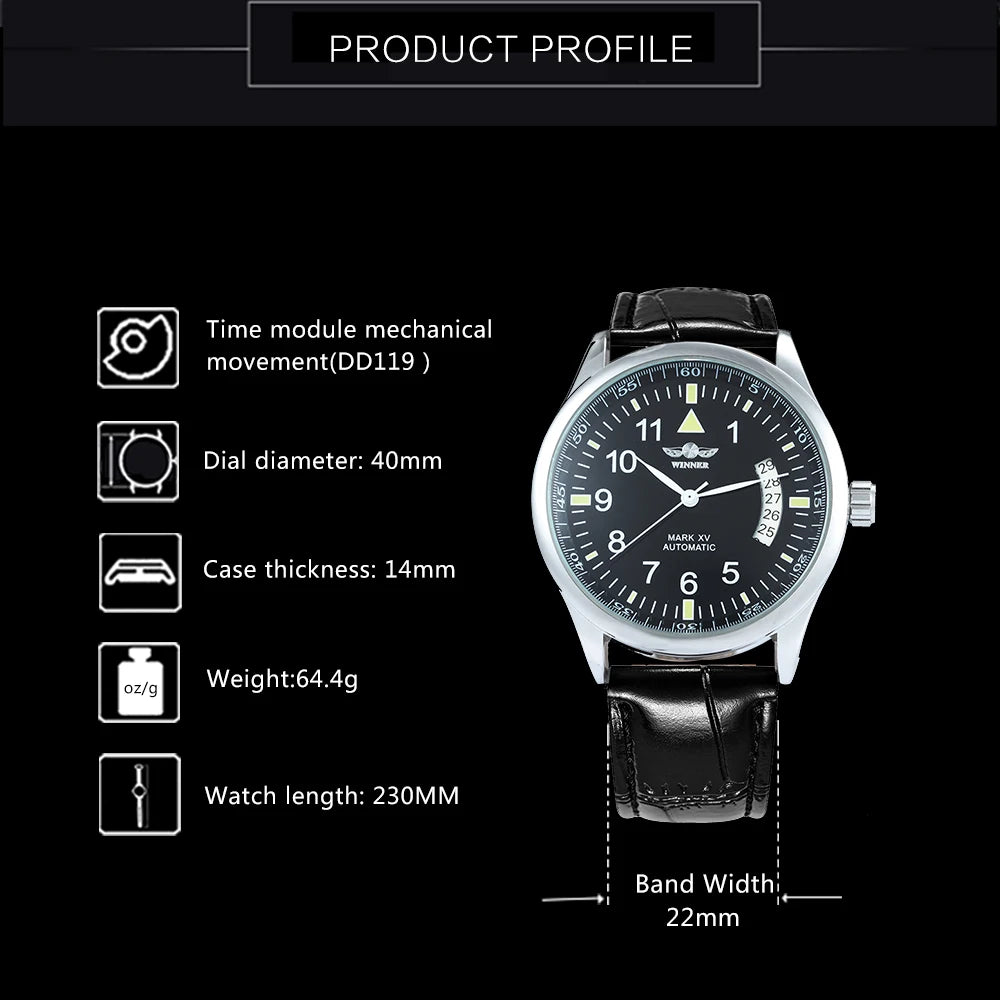 Excellence Business Automatic Watch for Men Calendar Window Fashion Black Dial Fashion Leather Strap Luxury Brand Mechanical Watch