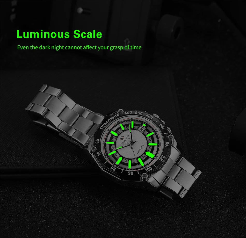 Excellence Design Timed Lap Men Automatic Mechanical Watches Men Luxury Stainless Steel Waterproof Watch Luminous Hands