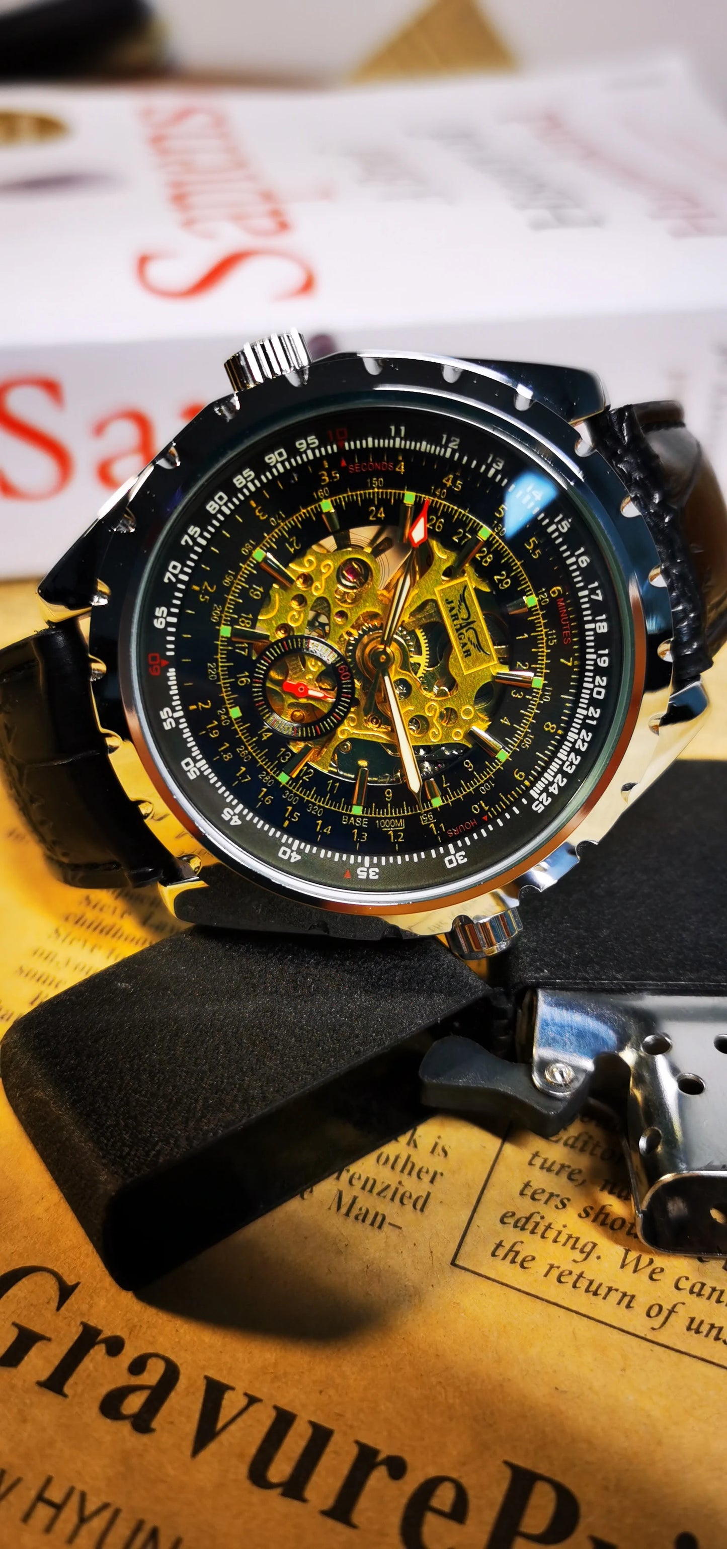 Excellence Steampunk Mechanical Watches Military Skeleton Automatic  Watch for Men Luxury Brand Leather Strap Luminous