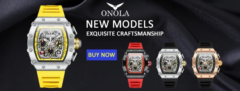 Excellence Luxury Men's Watch ONOLA Hollow Out Rudder Flywheel Fully Automatic Mechanical Waterproof Silicone Watch