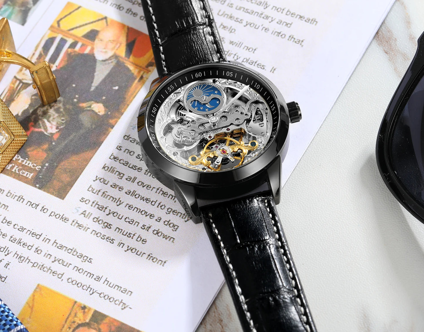 Excellence High-quality Multiple Time Zon Moonphase Tourbillion Automatic Watch Regulator Skeleton Mechanical Watches for men replica