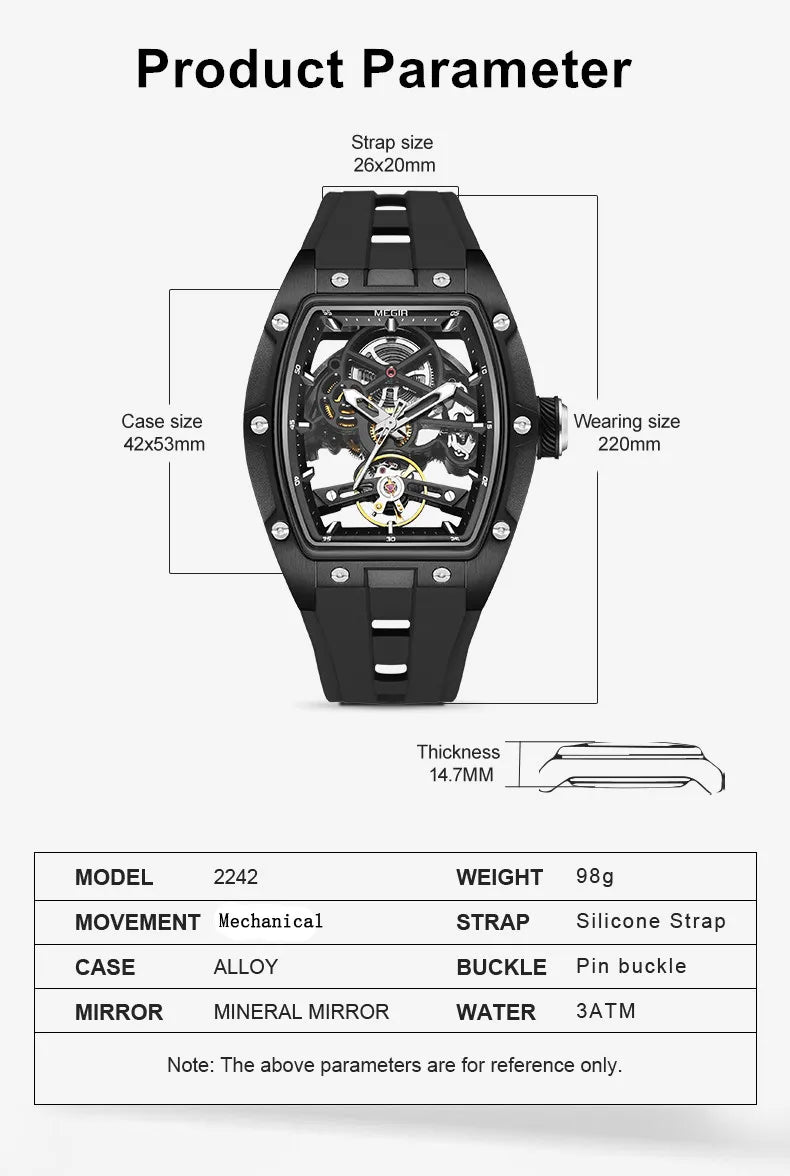 Excellence Luxury Brand Sport Watch for Men Silicone Mechanical Watches Hollow Full Automatic Movement Luminous Wristwatch