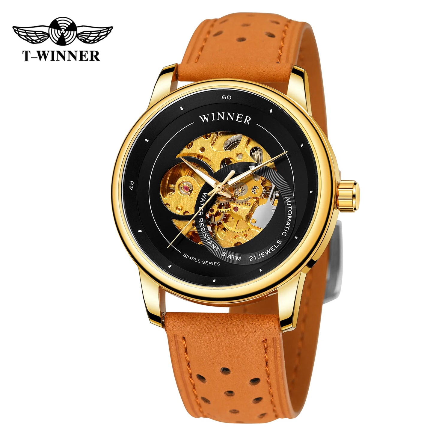 Excellence Original high-quality Transparent Skeleton Mechanical Automatic Watches for men water proof  Leather