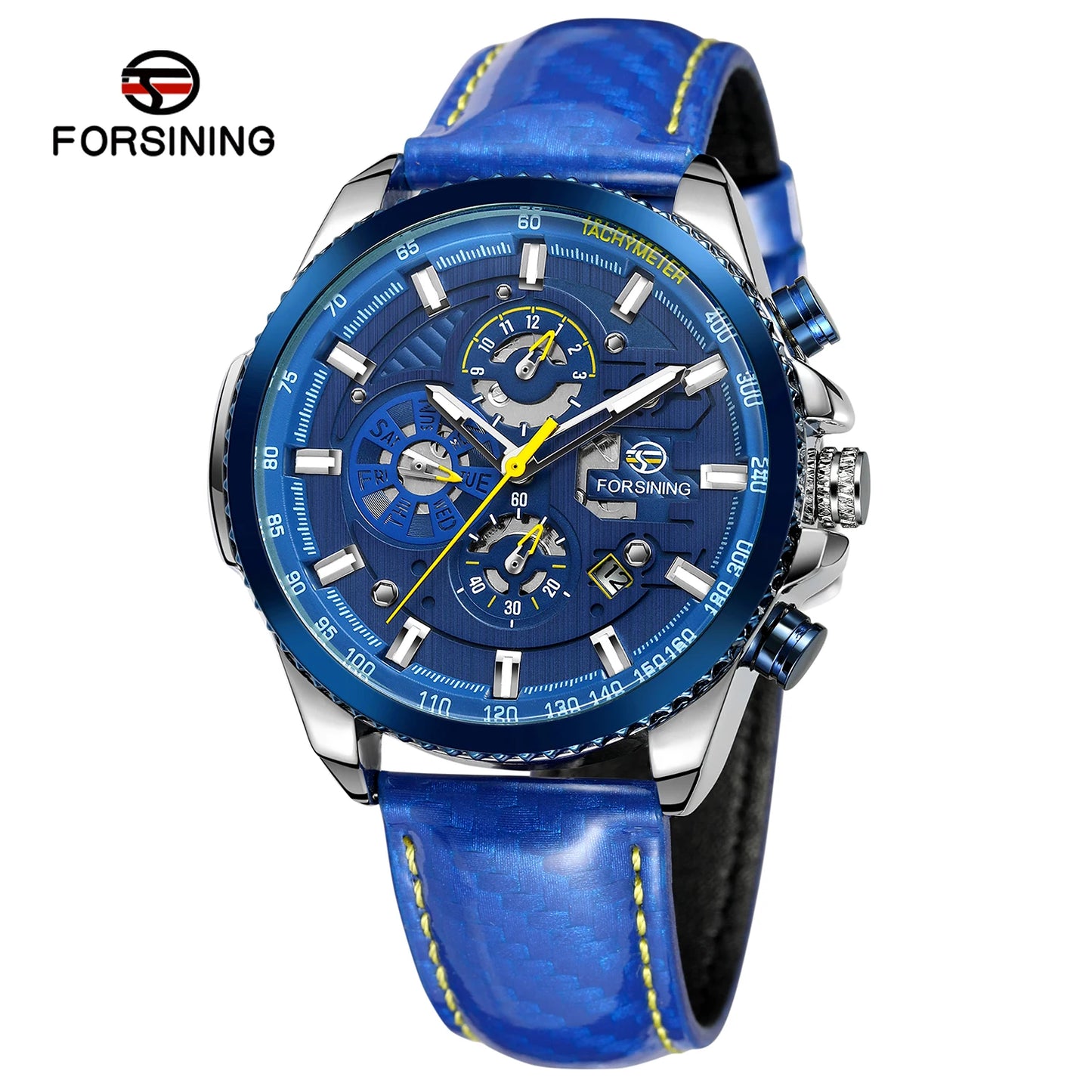 Excellence Original Waterproof Luminous Big Blue Dial Mechanical Watches Luxury Men Watch Multifunctional Automatic Date Leather Wrist