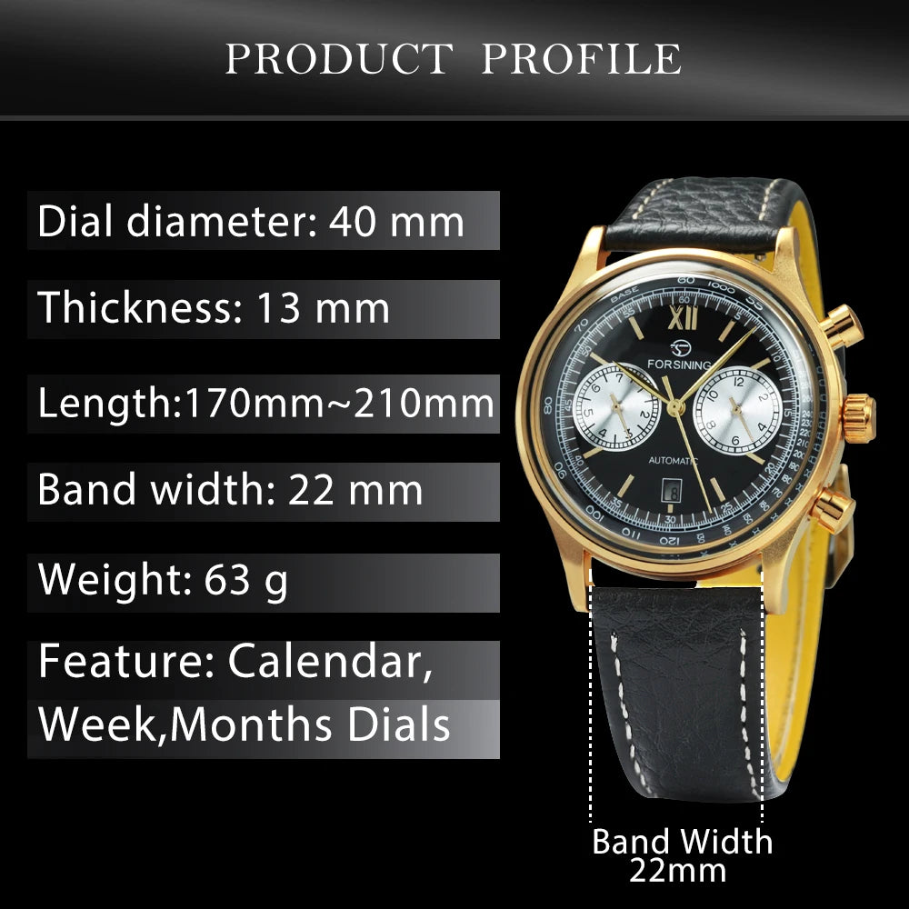 Excellence Concave Glass Calendar Sub-Dials Mechanical Watch Movement Automatic Men Watch Genuine Leather