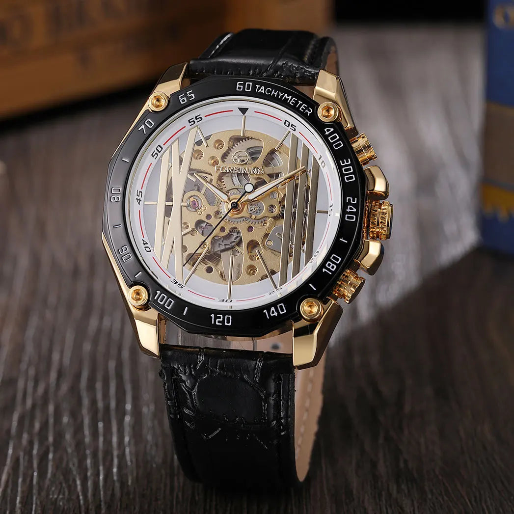 Excellence New Desigh Steel Skeleton Mechanical Watch Male Automatic Movement Man Wrist Watches Waterproof High End Luxury