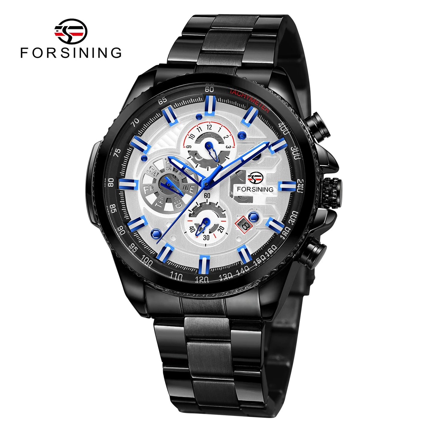 Excellence Sport Waterproof Luminous Blue Big Mechanical Watches Luxury Stainless Steel Men Watch Multifunctional Automatic Date Wristwatch