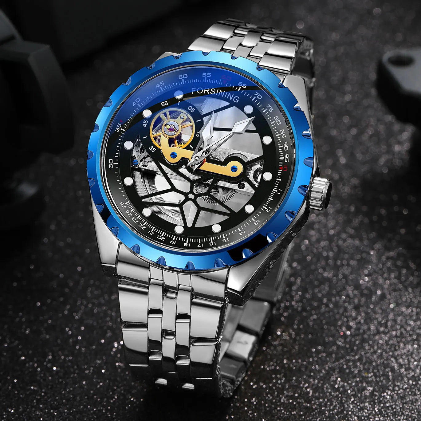 Excellence New Luxury Stainless Steel Skeleton Tourbillon Automatic Movement Man Watch Mechanical  Waterproof Luminous Male Wrist Watch