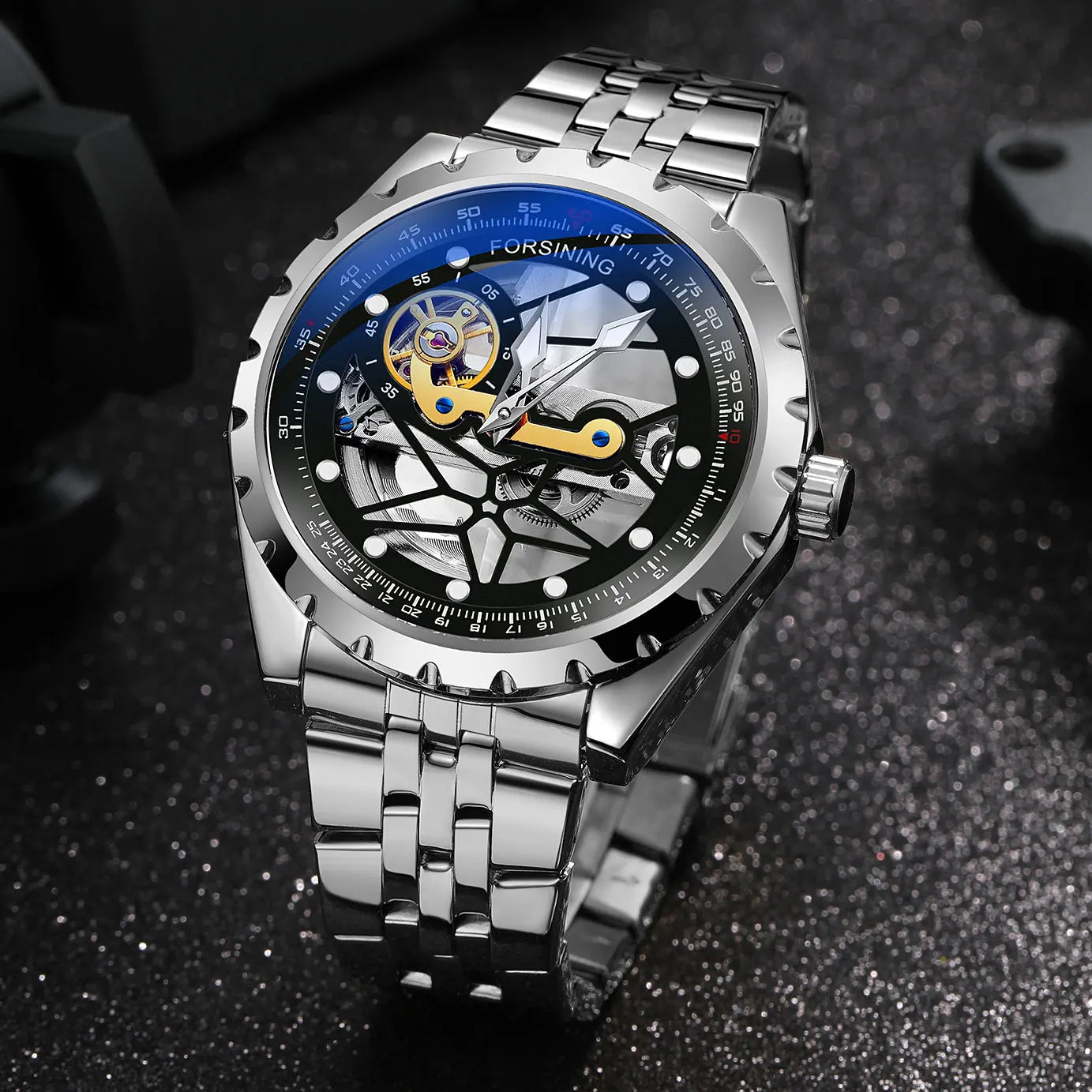 Excellence New Luxury Stainless Steel Skeleton Tourbillon Automatic Movement Man Watch Mechanical  Waterproof Luminous Male Wrist Watch