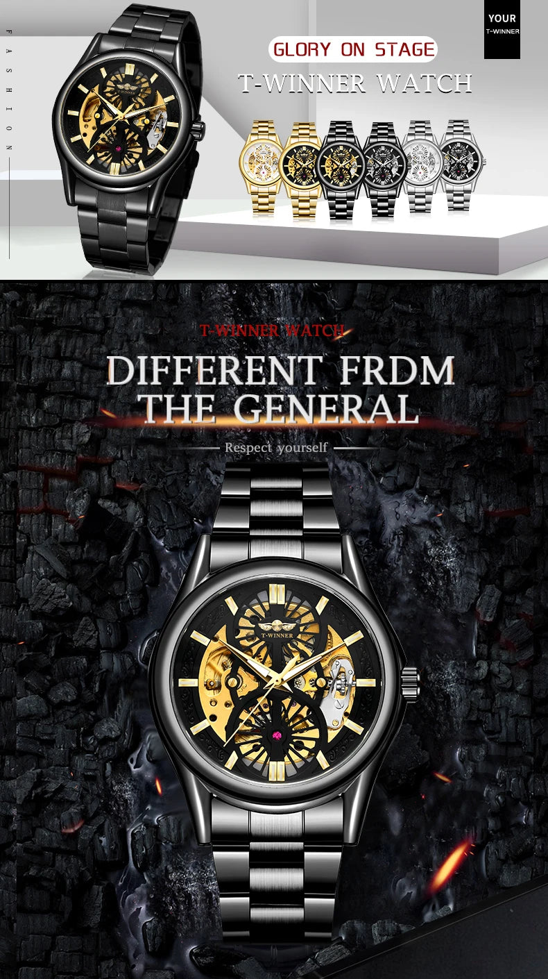 Excellence New Design Winner Original Wrist Watches Luminous Transparent Skeleton Automatic clockwork Luxury automatic