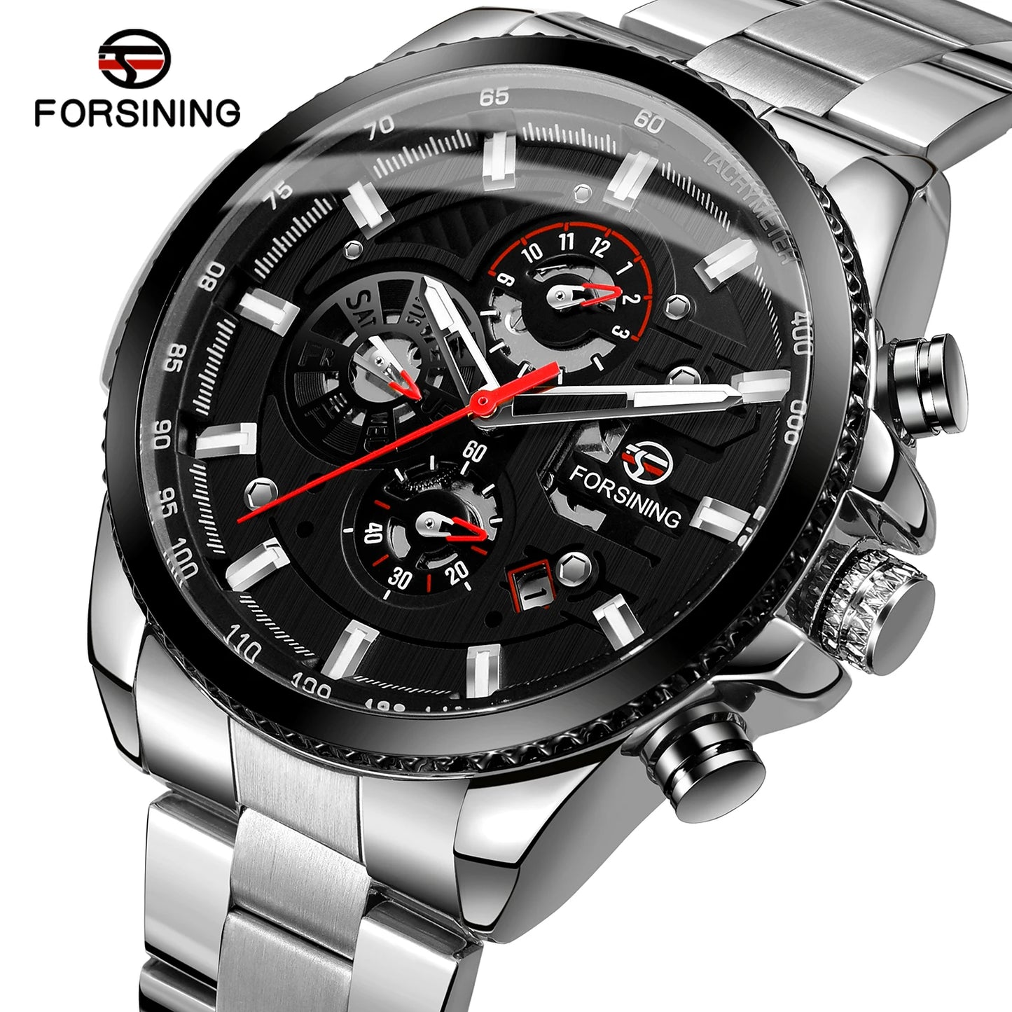 Excellence Original Stainless Steel Men Mechanical Automatic Wrist Watches Luxury Military Sport Men watch with date and day