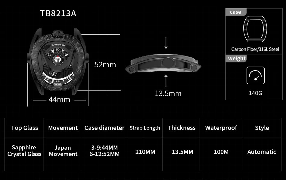 TSAR BOMBA New TB8213 Mechanical Watches for Men Automatic Wristwatch Set 100M Waterproof Luminous