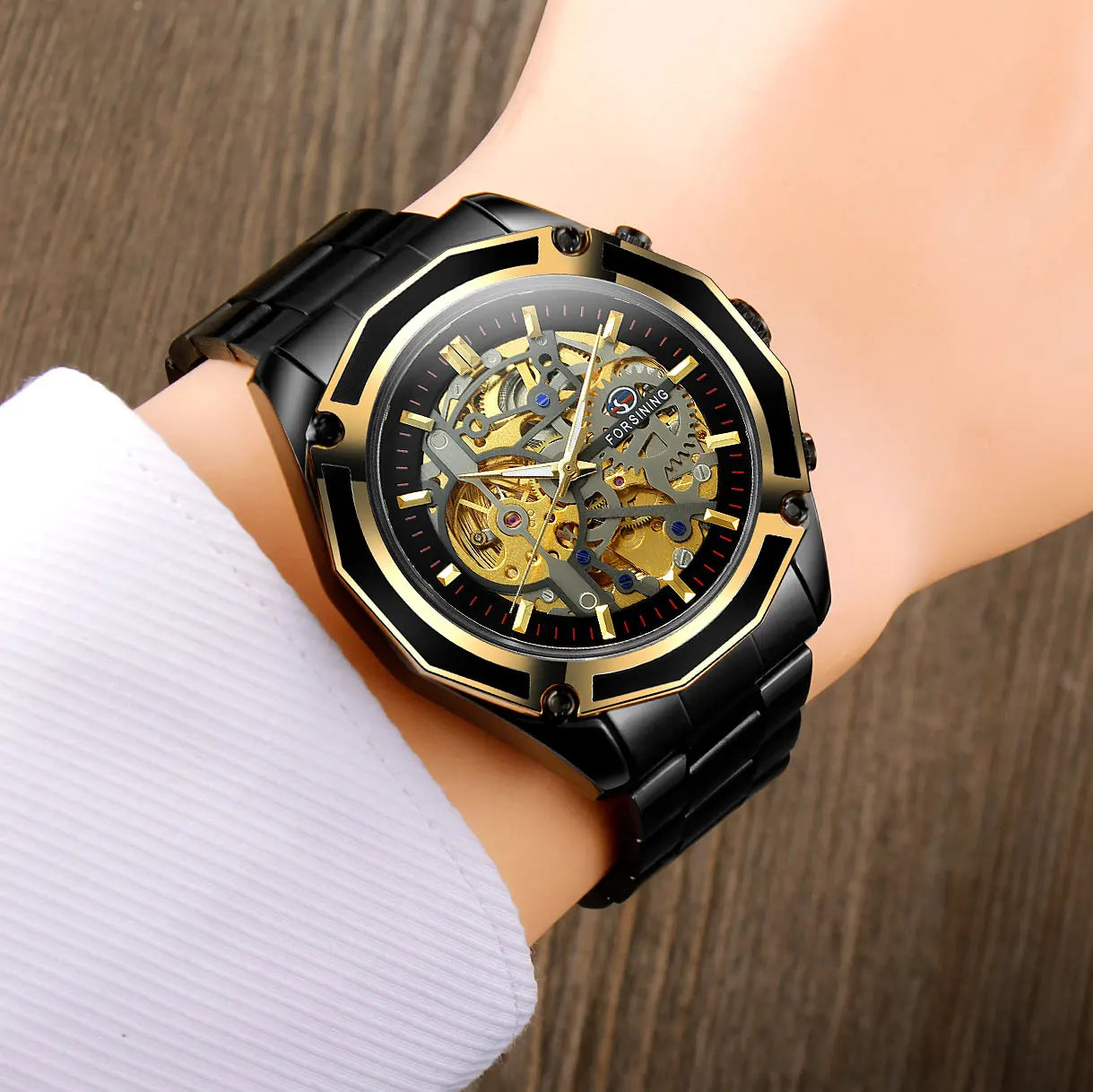 Excellence Stainless Steel Skeleton Mechanical Watch Male Automatic Movement Man Wrist Watches Waterproof High End Luxury watch