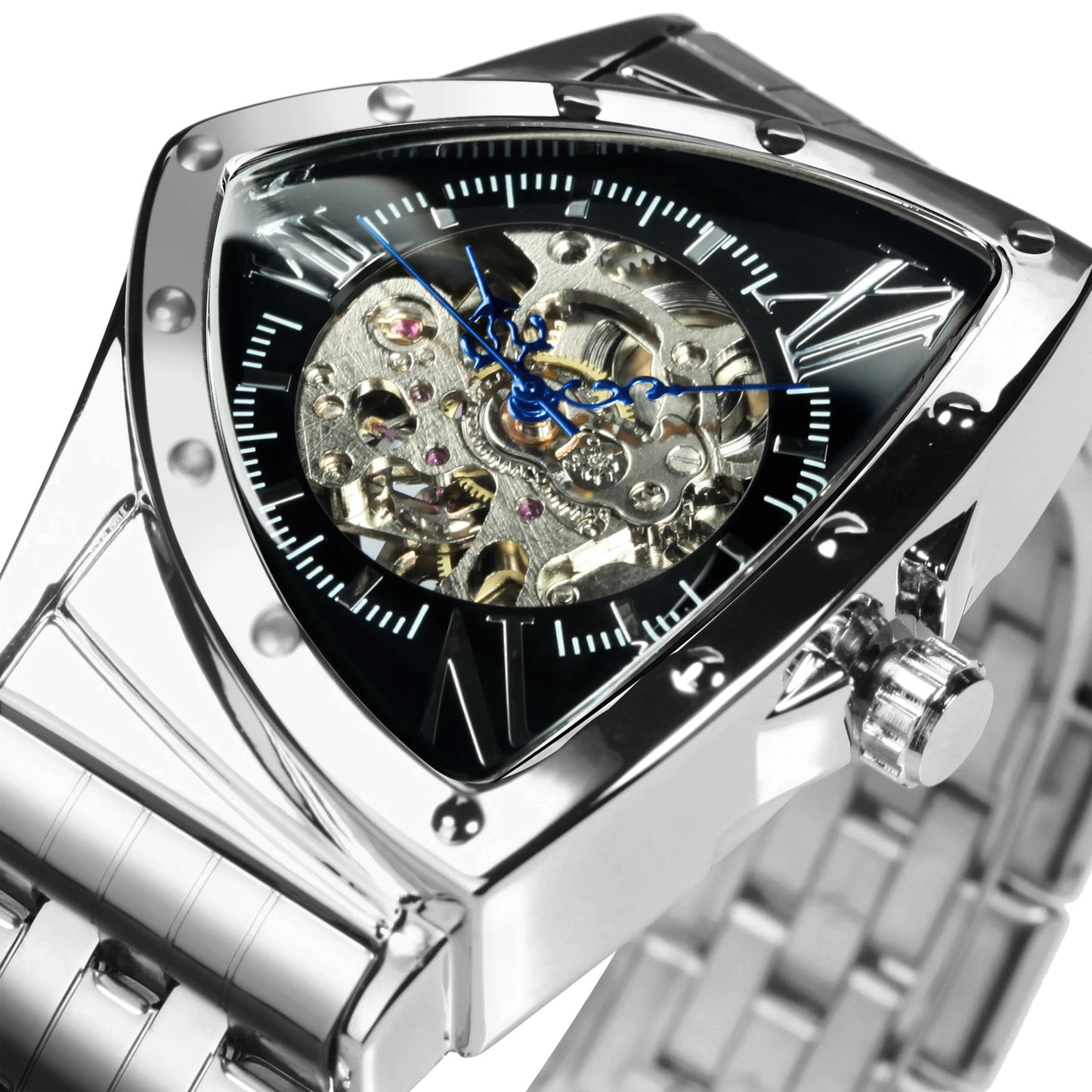 Excellence Military Triangle Skeleton Automatic Watch for Men Luxury Brand Stainless Steel Strap Fashion Sports Mechanical Watch