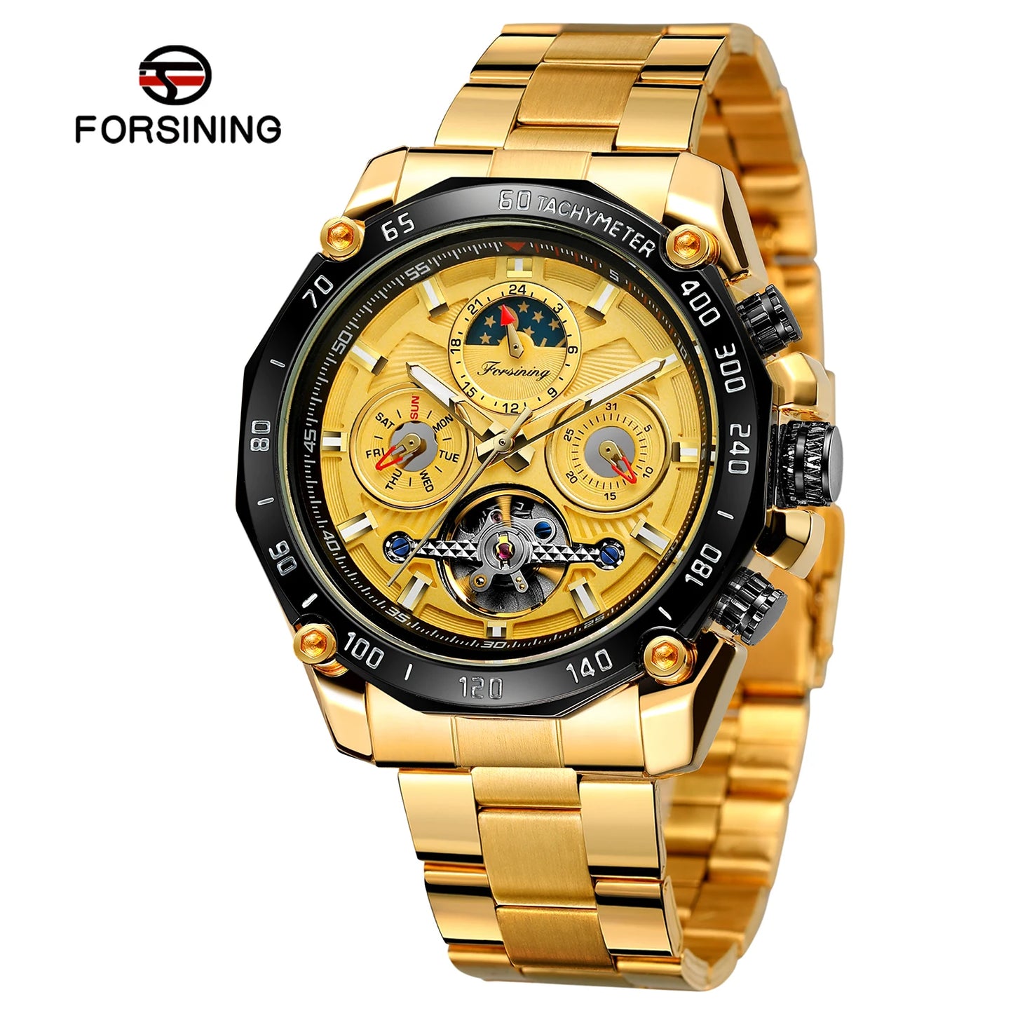 Excellence High-End Luxury Moon Phase Tourbillon Automatic Movement Man Watch Stainless Steel Sports Waterproof Luminous Wrist Watches