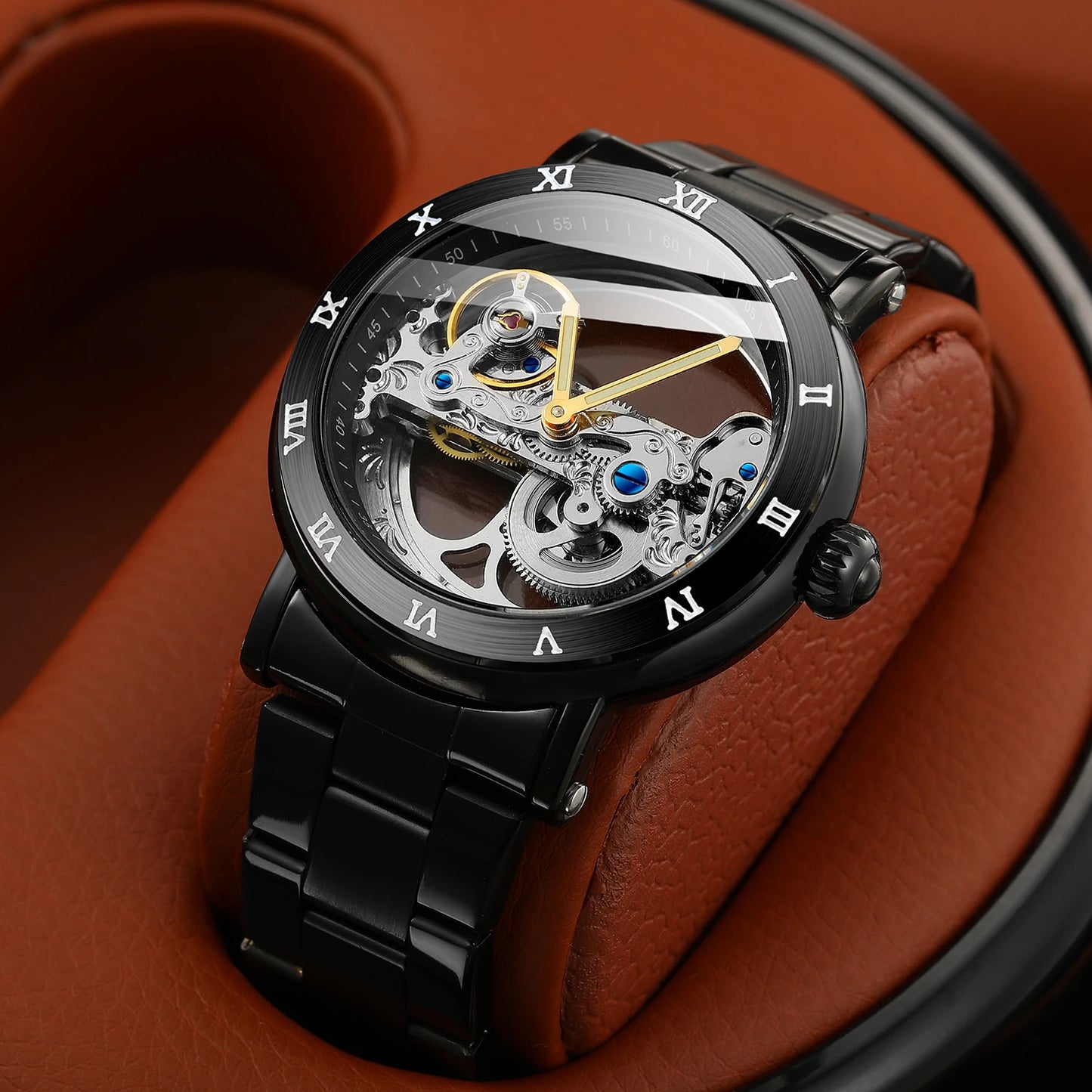 Excellence Original Luxury Stainless Steel Skeleton Tourbillon Automatic Watch Men Mechanical Waterproof Luminous Elegant Wrist Watch