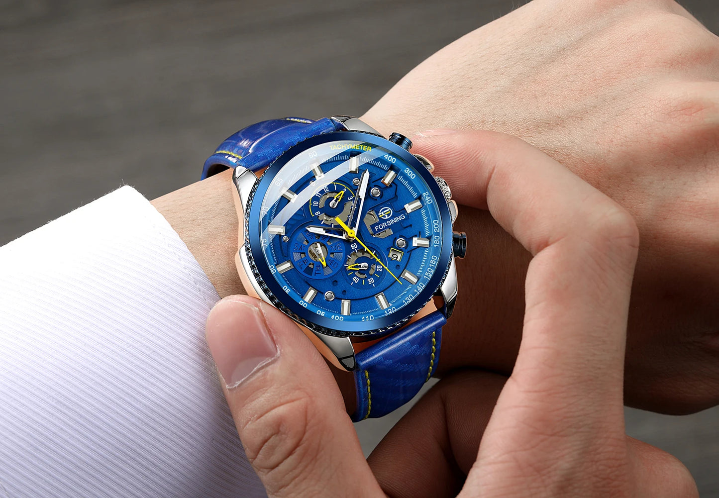 Excellence Original Waterproof Luminous Big Blue Dial Mechanical Watches Luxury Men Watch Multifunctional Automatic Date Leather Wrist